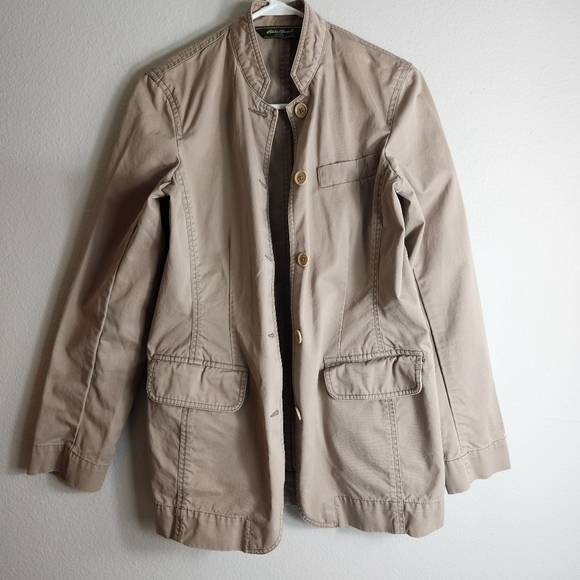 Eddie Bauer Womens Cotton Tan Buttonfront Field Utility Jacket-Size 8 - Picture 4 of 10